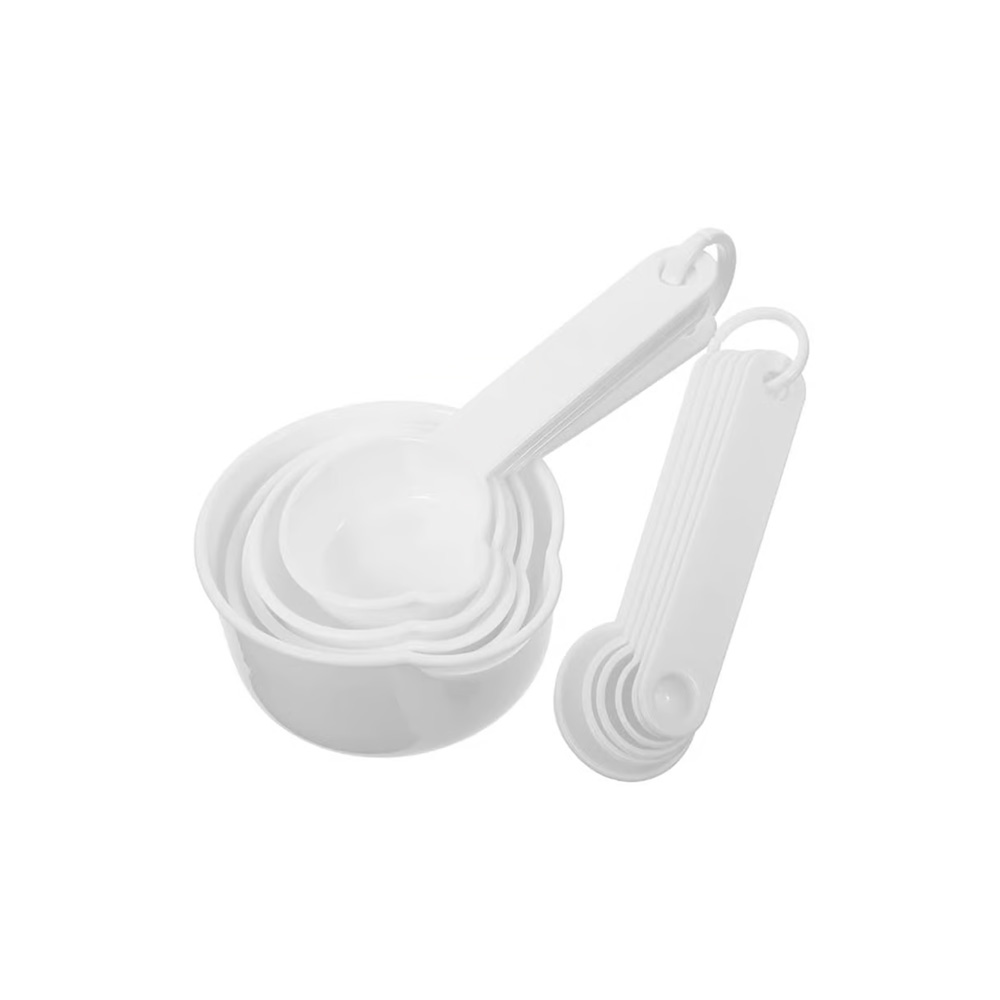 JUEGO DE TAZAS Y CUCHARAS MEDIDORAS DE PLTSTICO 8 PIEZAS BLA