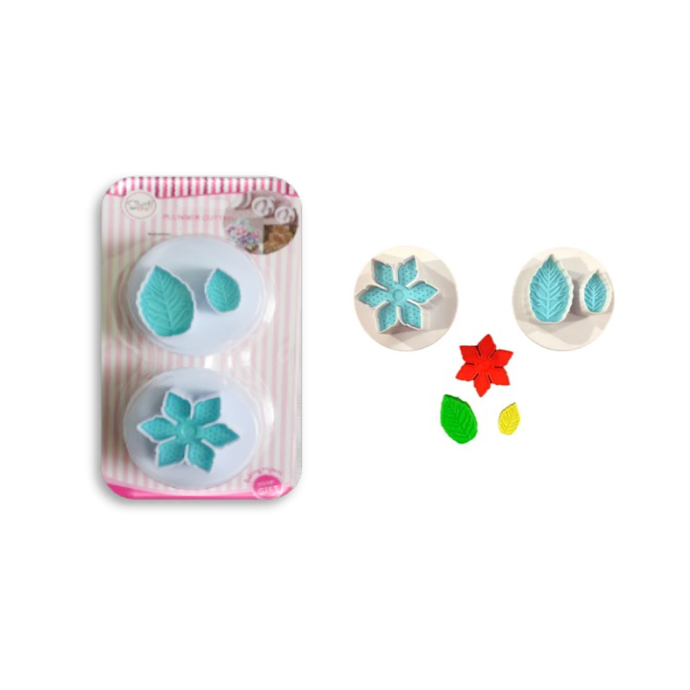 CORTADOR EYECTOR 2 PZ FLOR HOJA DOBLE  PLASTICO 5 CM