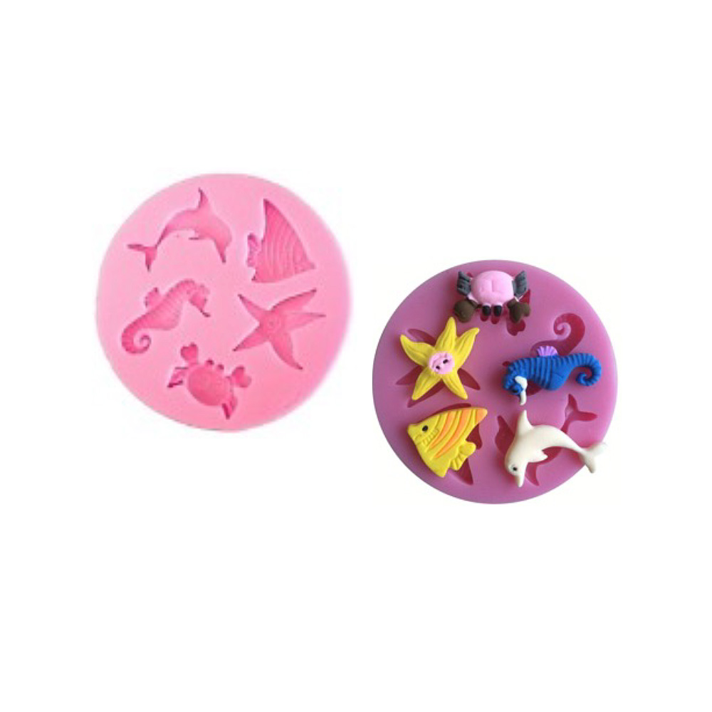 MOLDE SILICON ANIMALES DE MAR 5 FIGURAS 6X1CM
