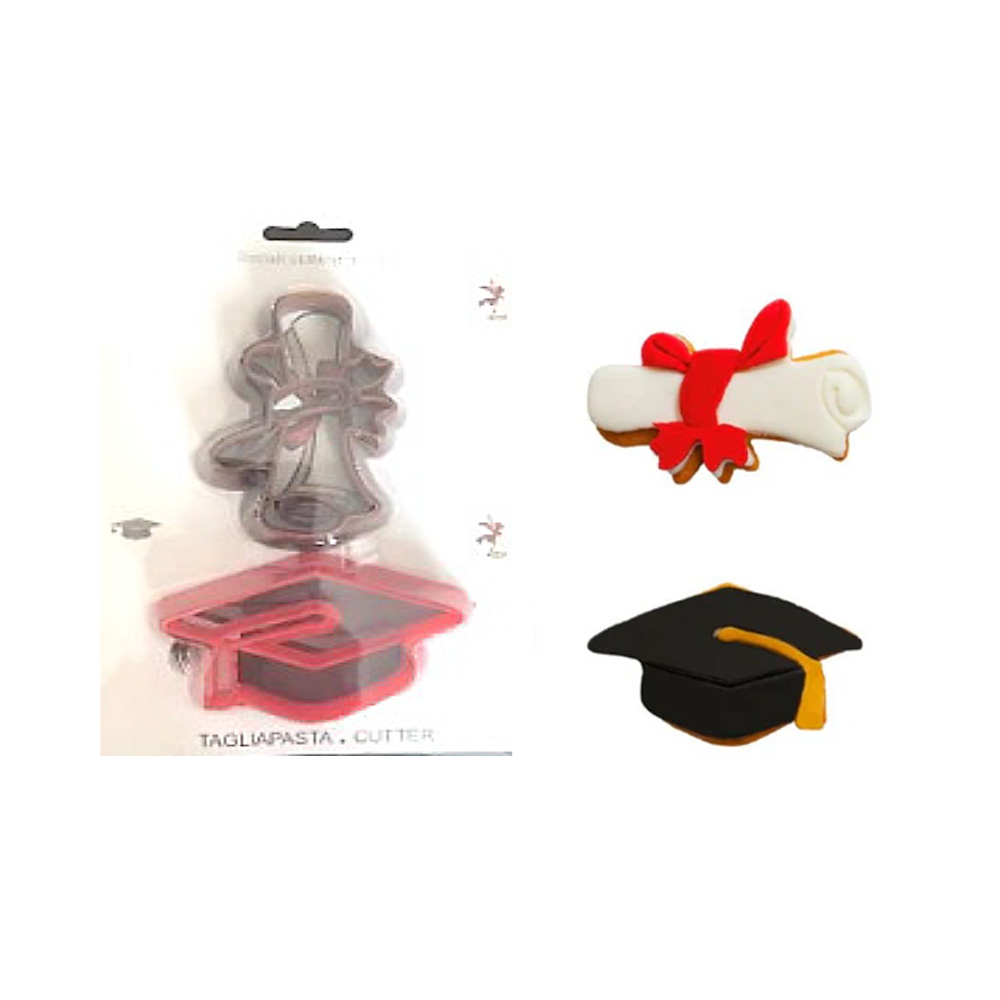 CORTADOR MARCADOR PLASTICO BIRRETE GORRO GRADUACION 2PZ 9CM