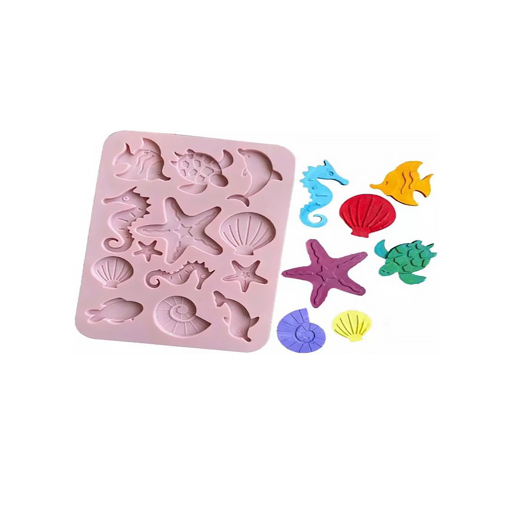 MOLDE SILICON ANIMALES DE MAR 13 CAV 8X8X.5 CM