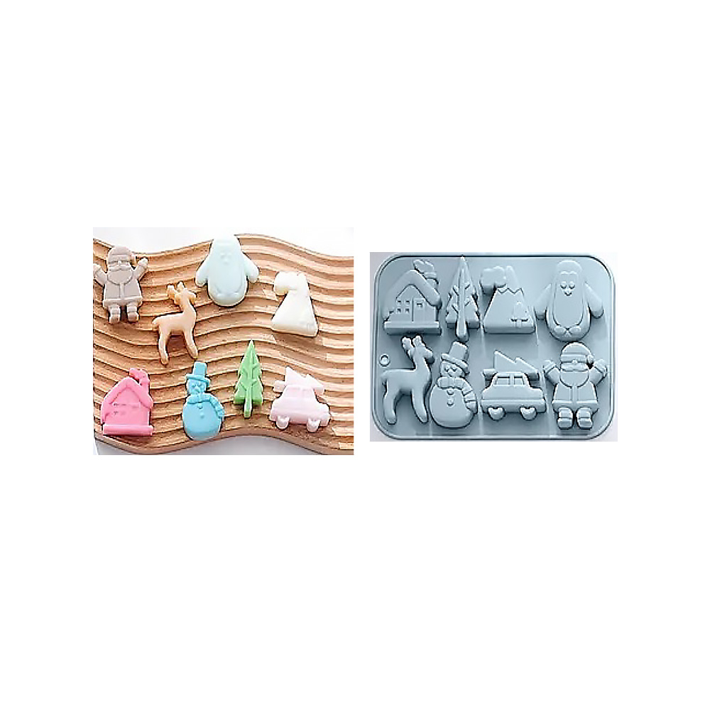 MOLDE SILICON NAVIDAD EN RELIEVE 8 CAV 6X6X2 CM