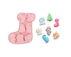 MOLDE SILICON BOTA CASA,ARBOL,SANTA,CAMPANA 7CAV 7X5X2 CM