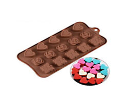MOLDE SILICON, FLOR, REGALO Y CORAZON 15 CAVIDADES