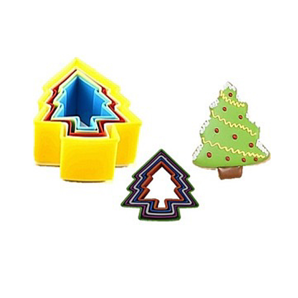 CORTADOR GALLETA  PLAS ARBOL NAVIDAD 5 PZ. 10 A 6 CM COLOR