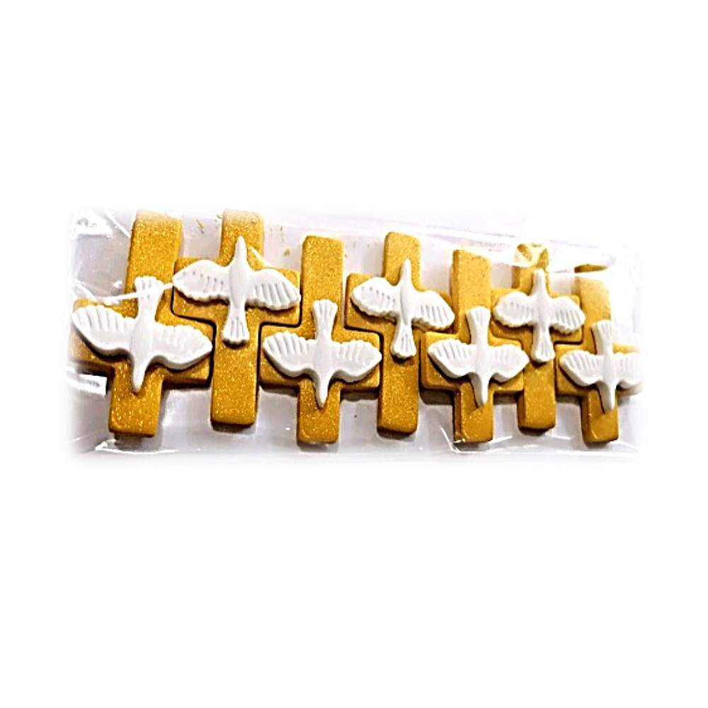 PASTILLAJE AZUCAR CRUZ PALOMA DORADA  4.5X3.5CM 7 PZS. APROX