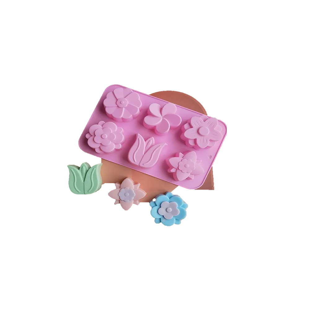 MOLDE SILICON FLORES DISTINTAS DE 7 CMS DE 6 CAV.