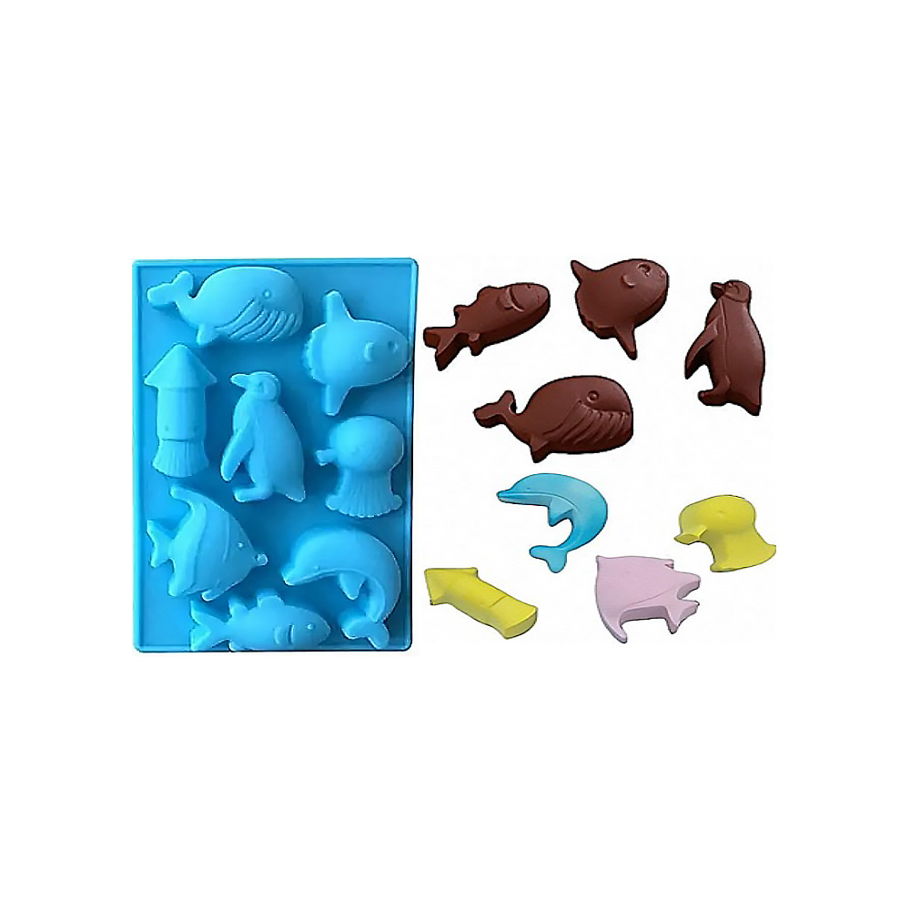 MOLDE SILICON BALLENA,PINGÜINO PECES 8 CAV 5X2.5X1 CM