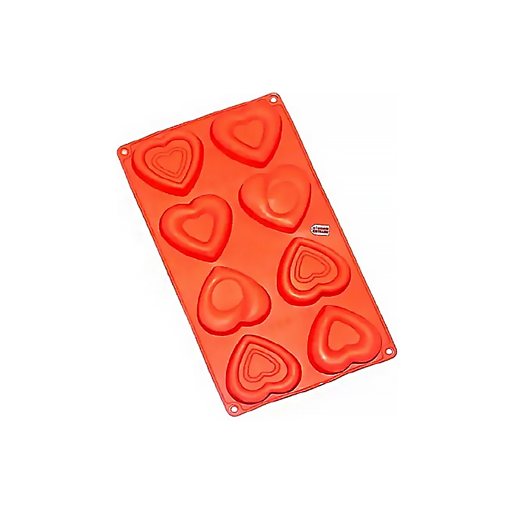 MOLDE SILICON 8  CAV CORAZONES 4 DIFERENTES 3D 30X18CM