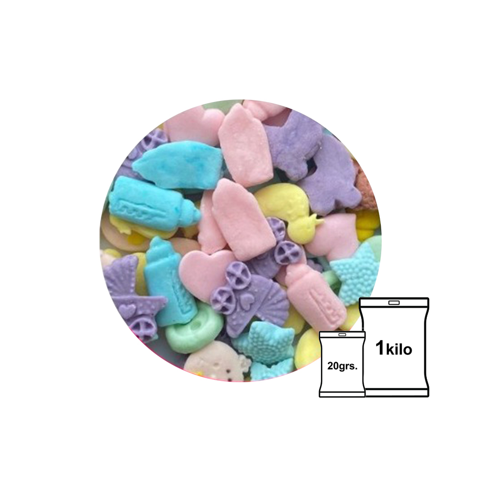 FIGURAS DE FONDANT BABY SHOWER BIBERON,CARREOLA PATITO 20G