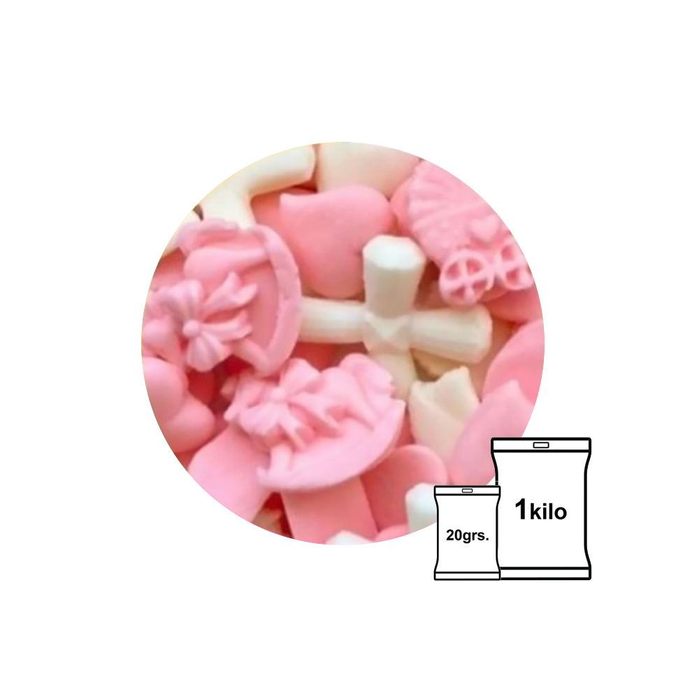 FIGURAS DE FONDANT BABY NIÐA CRUZ CARRIOLA Y CABALLITO 20G