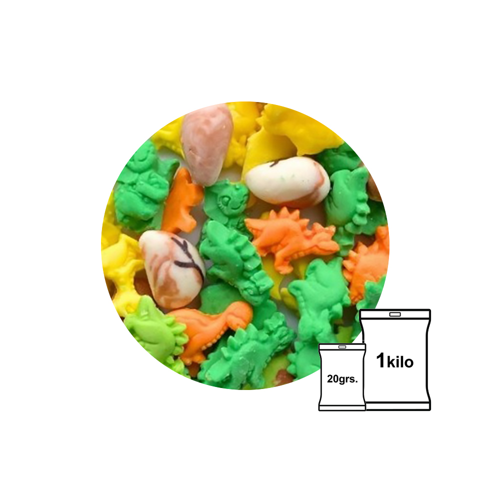 FIGURAS DE FONDANT DINASAURIOS Y HUEVITOS COLORES 20G