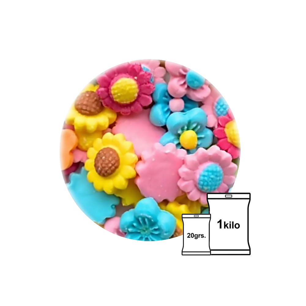FIGURAS DE FONDANT FLOR NO ME OLVIDES Y GIRASOL 20G
