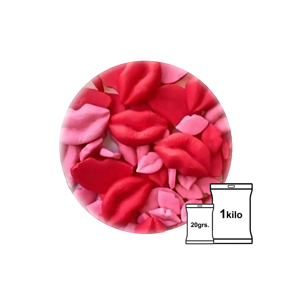 FIGURAS DE FONDANT BESOS ROJOS Y ROSAS 20G