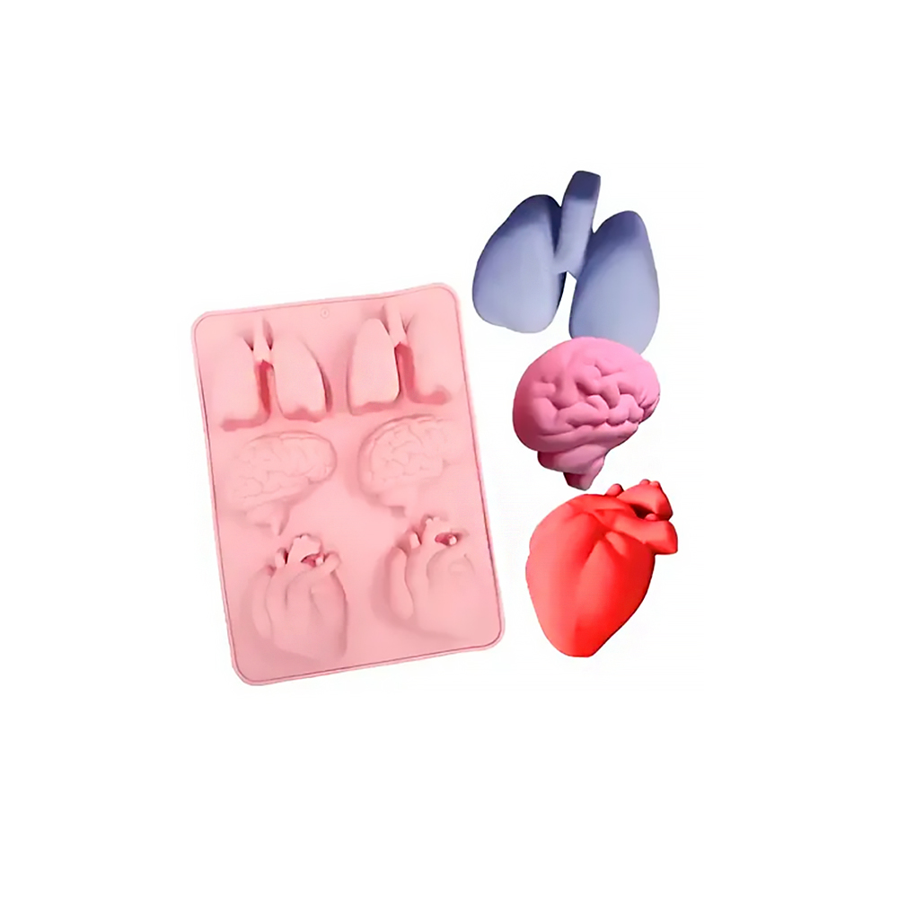 MOLDE SILICON PULMON,CEREBRO Y CORAZON 6 CAV 22.5X16.5CM