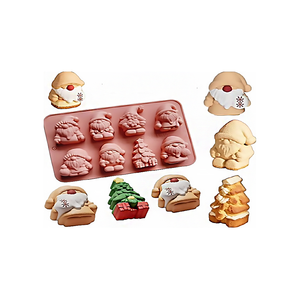 MOLDE SILICON SANTA ARBOL DE NAVIDAD 8 CAV 20.5X13.5CM