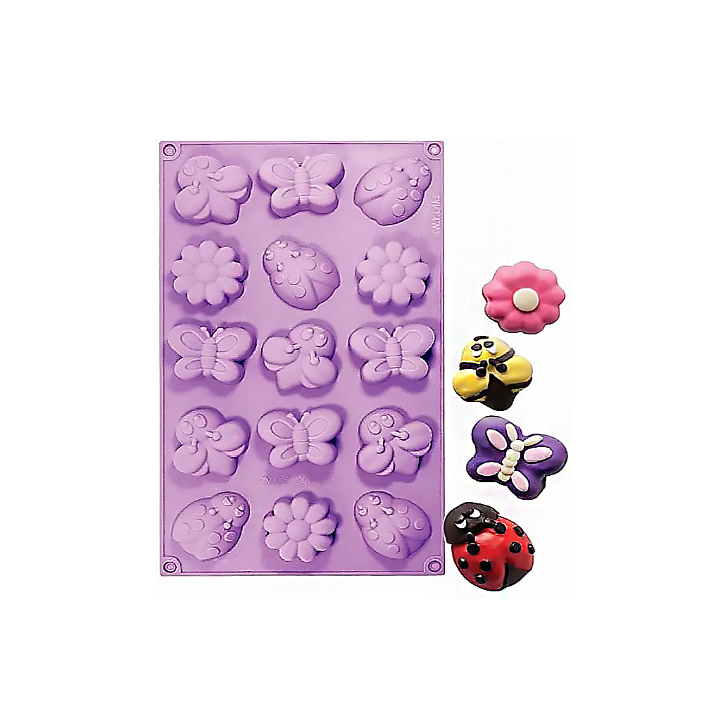 MOLDE SILICON CATARINA,FLOR Y MARIPOSA 15 CAV 29.5X17.5CM